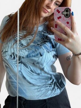 Light Blue Tropical Print Women's Tee